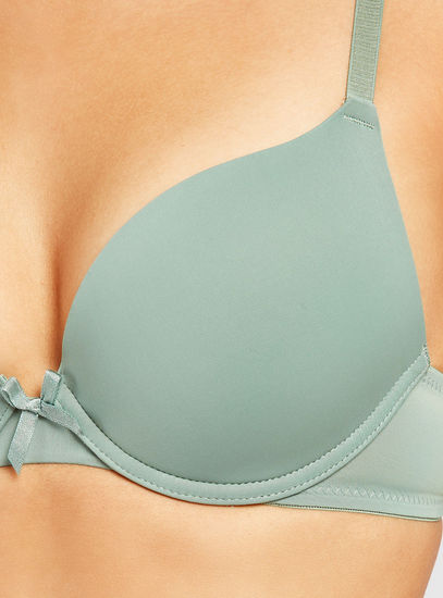 Set of 3 - Solid Plunge Bra with Hook and Eye Closure and Bow Detail