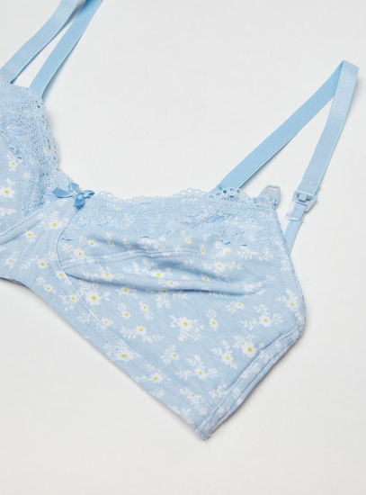 Floral Print Non-Padded Nursing Bra with Lace Detail and Adjustable Straps
