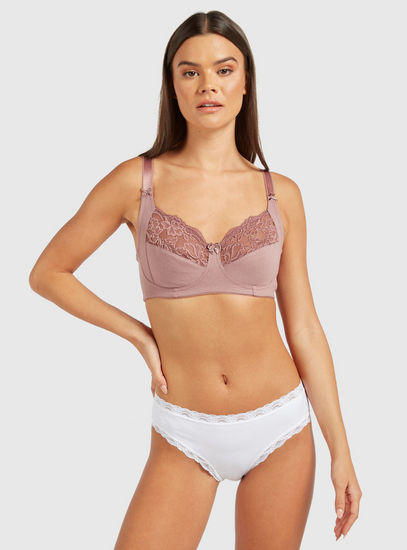 Solid Bra with Adjustable Straps and Lace Detail