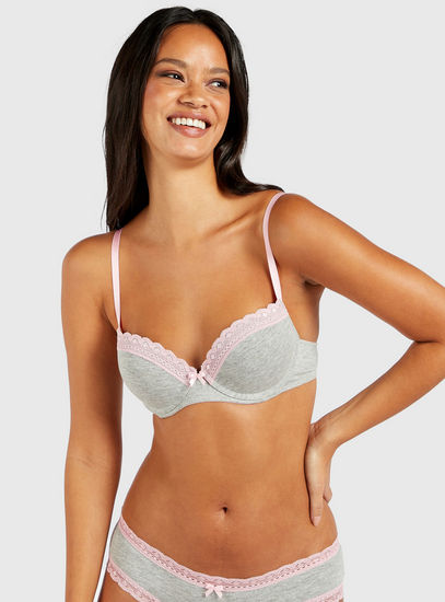Lace Detail Demi Bra with Hook and Eye Closure