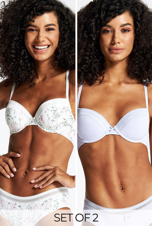 Set of 2 - Assorted Non-Padded Demi Bra with Hook and Eye Closure