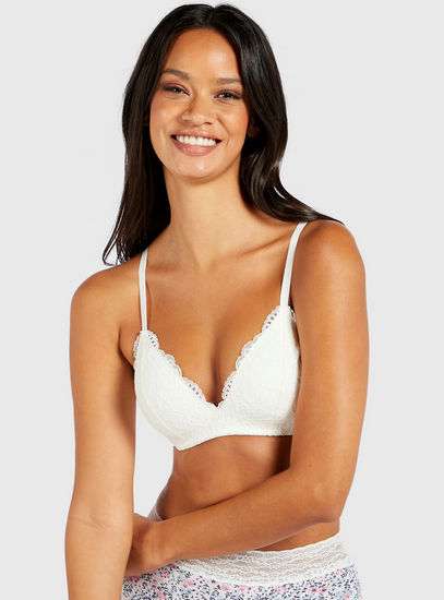 Lace Detail A-Frame Bra with Hook and Eye Closure and Adjustable Straps