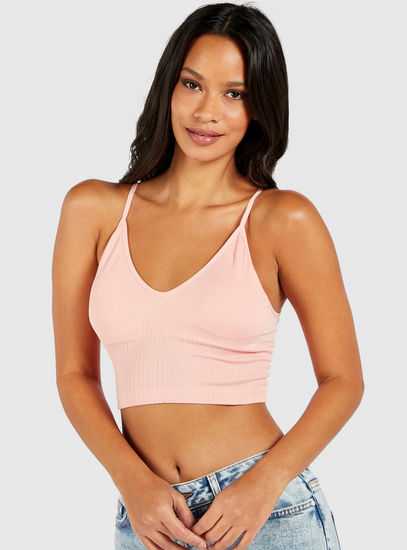 Textured Padded Crop Top with Spaghetti Straps
