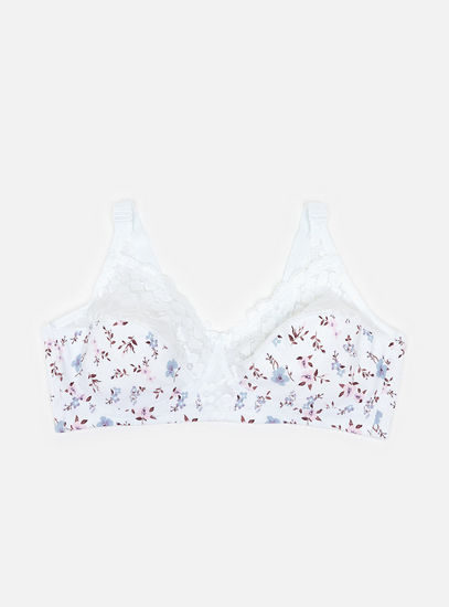 Floral Printed Bra with Lace Detail
