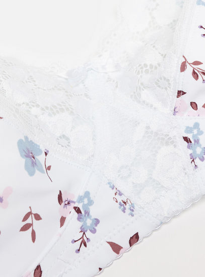 Floral Printed Bra with Lace Detail