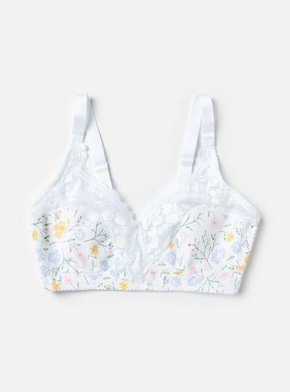Floral Print Non-Padded Support Bra with Hook and Eye Closure-Bras-image-0