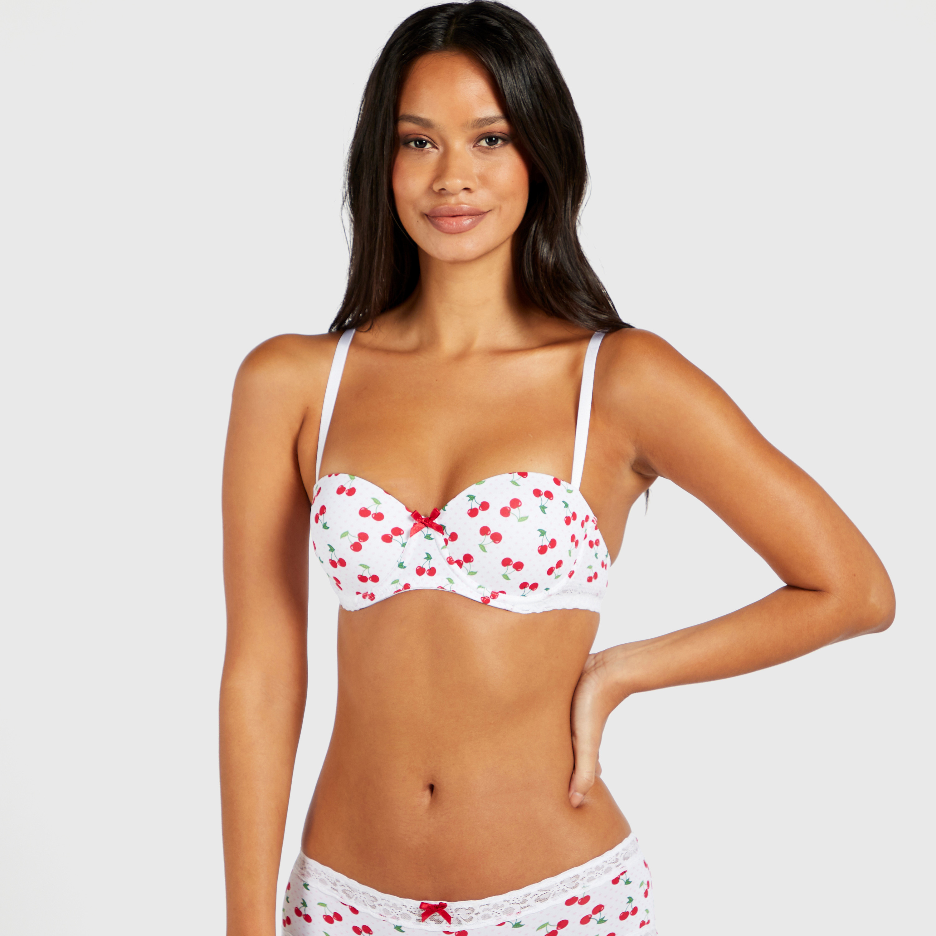 All Over Cherry Print Balconette Bra