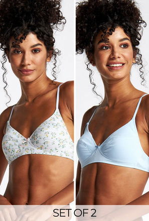 Set of 2 - Assorted Non-Padded Bra with Bow Accent and Adjustable Straps
