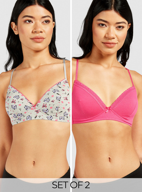 Set of 2 - Assorted Bra with Hook and Eye Closure and Bow Detail
