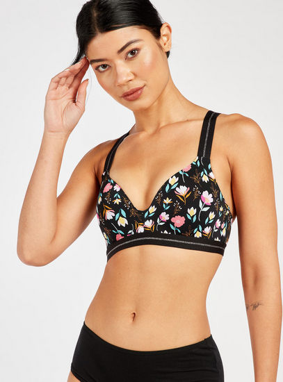 Floral Print Non-Wired Padded Bra with Adjustable Straps