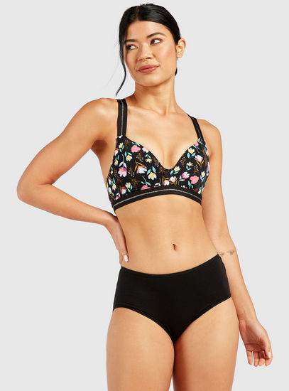 Floral Print Non-Wired Padded Bra with Adjustable Straps