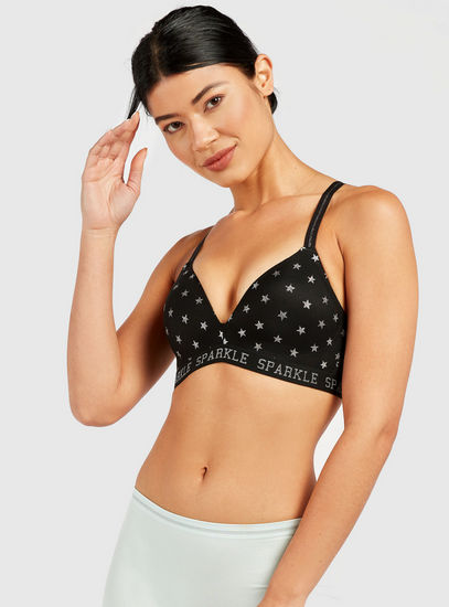 Printed Non-Wired Padded Bra with Adjustable Straps