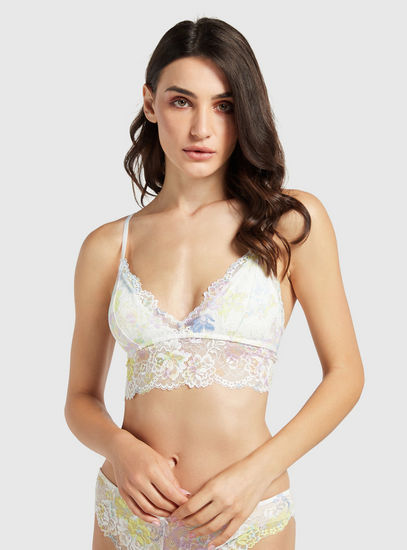 Floral Printed Bralette with Lace Detail