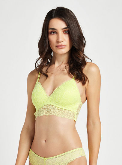 Lace Textured Non-Wired Padded Bralette with Adjustable Straps