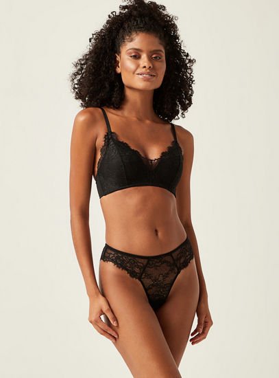 Lace Non-Padded Bralette with Adjustable Straps and Hook and Eye Closure