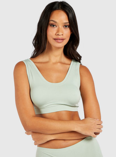 Solid Sports Bra with Scoop Neck
