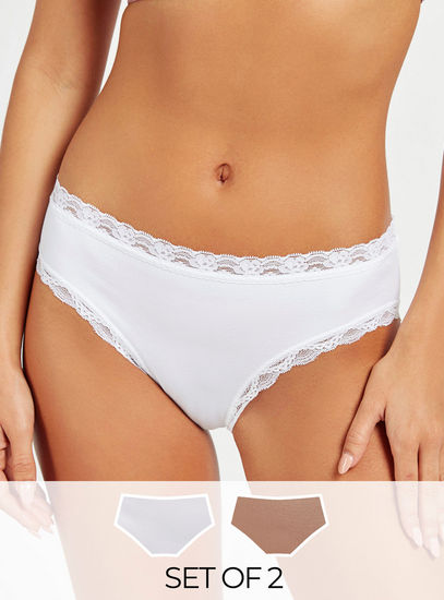 Set of 3 - Assorted Hipster Briefs with Elasticated Waistband and Lace Detail