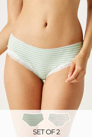 Set of 2 - Striped Boyleg Briefs with Lace Detail