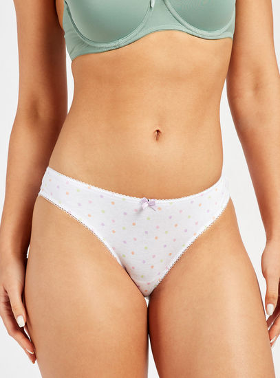Printed Brazilian Briefs with Lace Detail and Bow Accent