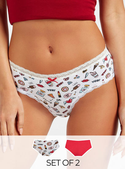 Set of 2 - Assorted Full Briefs with Elasticated Waistband and Bow Detail
