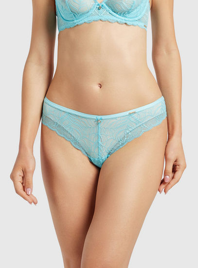 Lace Textured Brazilian Briefs with Scalloped Detail