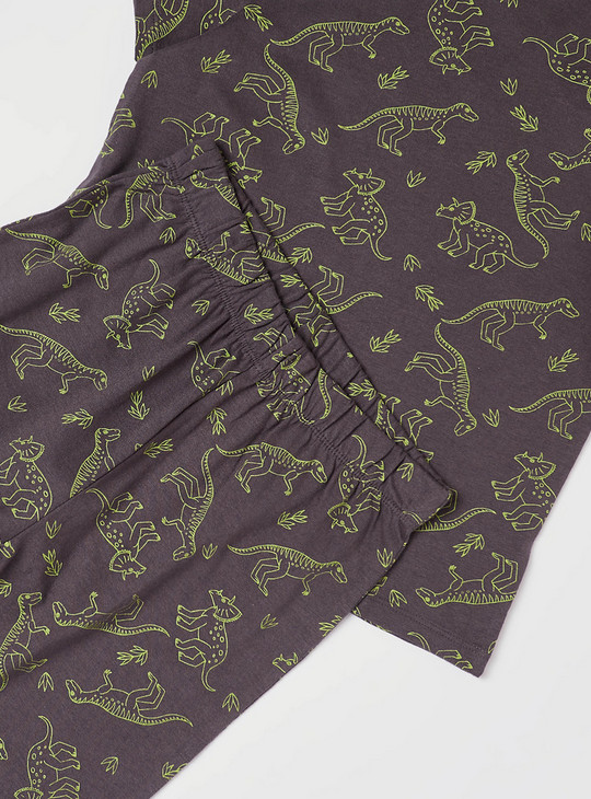 All Over Dinosaur Print Round Neck T-shirt and Full Length Pyjama Set