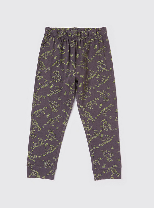 All Over Dinosaur Print Round Neck T-shirt and Full Length Pyjama Set
