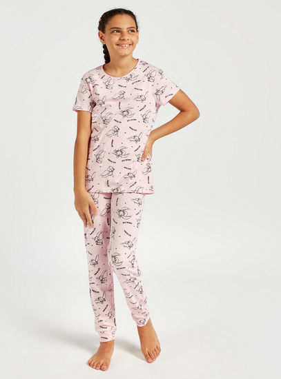 Dumbo Print Round Neck T-shirt and Pyjama Set