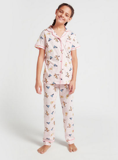 Winne the Pooh Print Short Sleeves Shirt and Full Length Pyjama Set