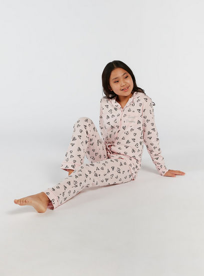All-Over Heart Print Sleepshirt and Pyjamas Set