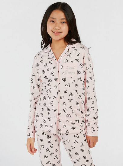 All-Over Heart Print Sleepshirt and Pyjamas Set