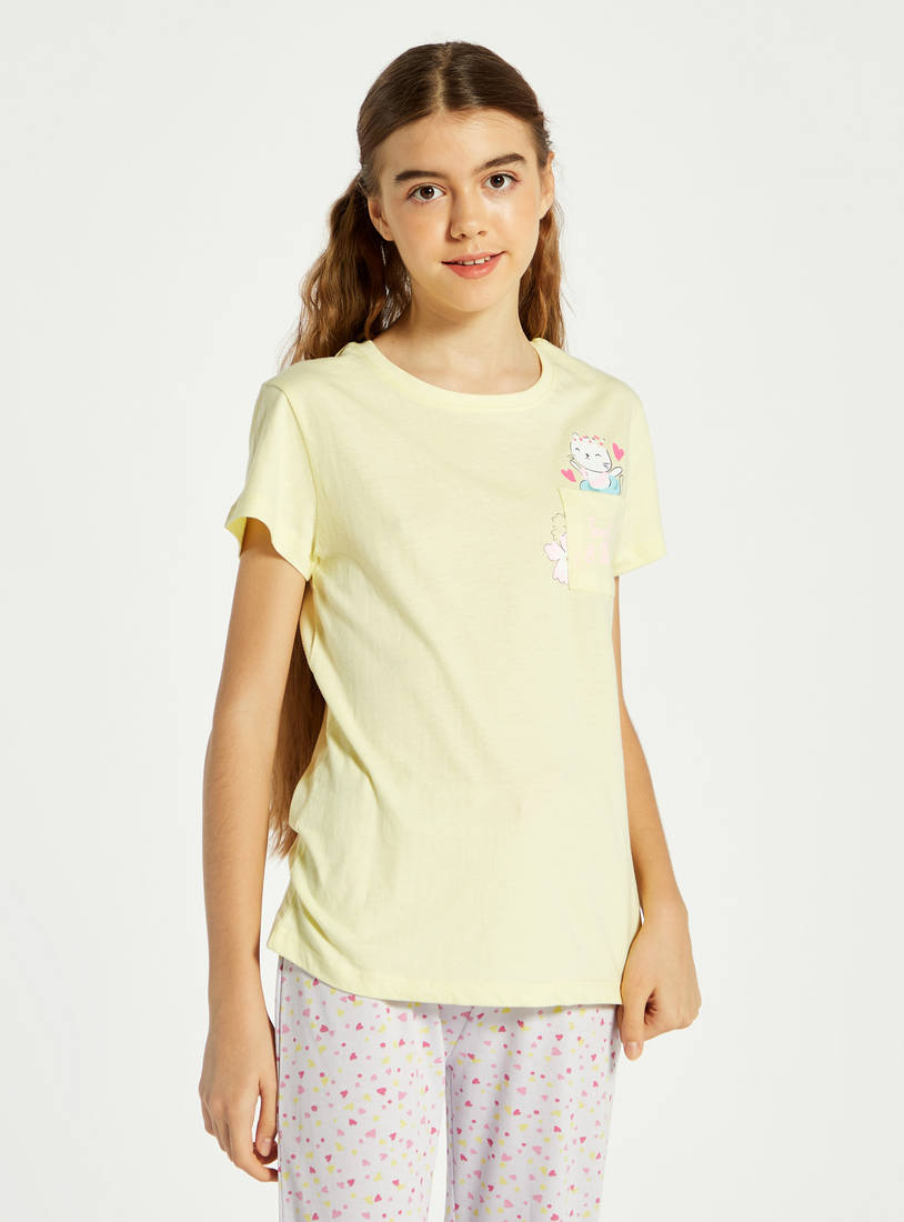 Printed Short Sleeve T-shirt and Pyjama Set-Pyjama Sets-image-1