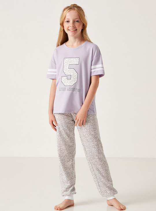 Printed Short Sleeve T-shirt and Pyjama Set