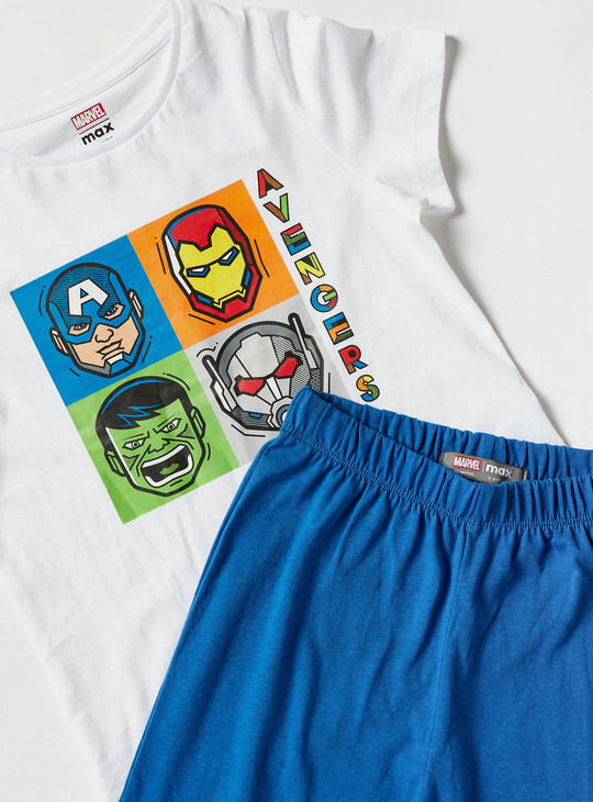 Avengers Print Crew Neck T-shirt and Pyjama Set