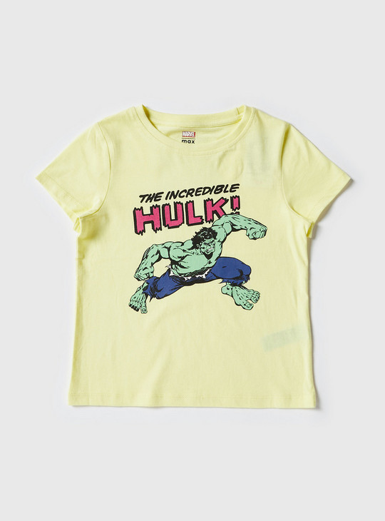 Hulk Print Round Neck T-shirt and Pyjama Set