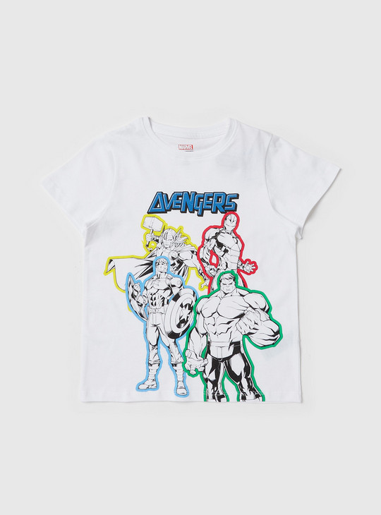 Avengers Print Round Neck T-shirt and Full Length Pyjama Set