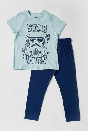 Star Wars Print Short Sleeves T-shirt and Full Length Pyjama Set
