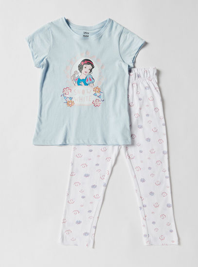 Snow White Print Crew Neck T-shirt and Pyjama Set