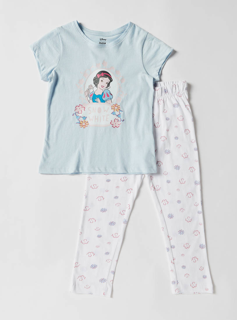 Snow White Print Crew Neck T-shirt and Pyjama Set-Pyjama Sets-image-0