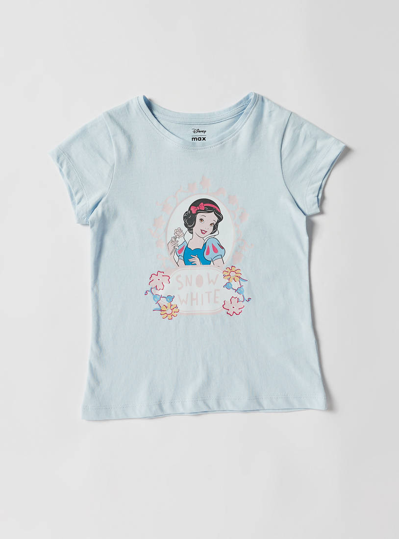 Snow White Print Crew Neck T-shirt and Pyjama Set-Pyjama Sets-image-1