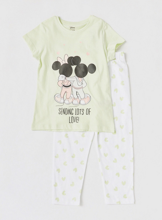 Mickey and Minnie Mouse Print T-shirt and Full Length Pyjama Set