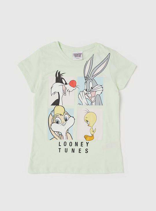 Looney Tunes Print T-shirt and Full Length Pyjama Set