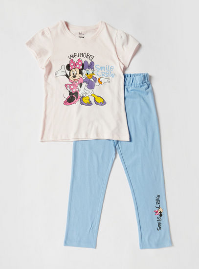 Minnie and Daisy Print Round Neck T-shirt and Full Length Pyjama Set