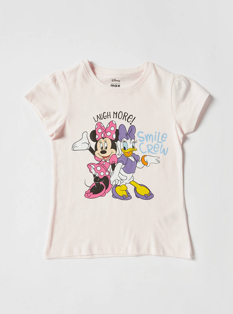 Minnie and Daisy Print Round Neck T-shirt and Full Length Pyjama Set-Pyjama Sets-image-1