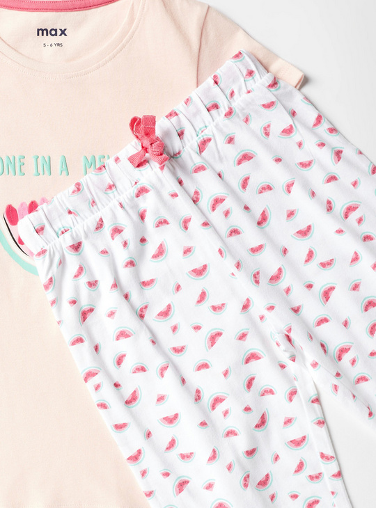 Watermelon Print T-shirt and Full Length Pyjama Set