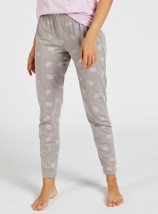 Printed BCI Cotton Short Sleeves T-shirt and Full Length Pyjama Set