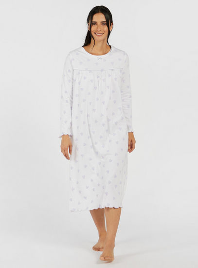 ثوب نوم بياقة مستديرة وأكمام طويلة وطبعات-قمصان النوم-image-0