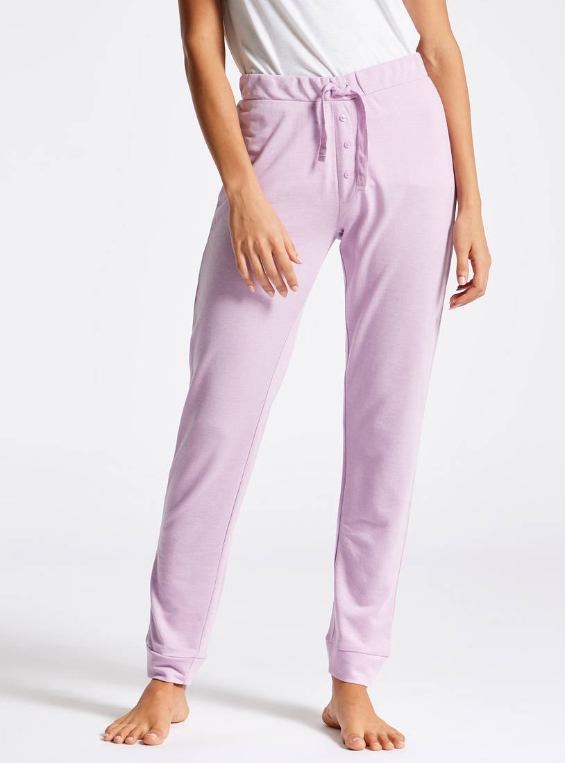 Solid Joggers with Drawstring Closure and Button Accent-Pyjamas-image-0