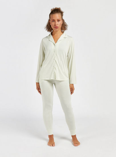 Solid Long Sleeve Shirt and Pyjama Set