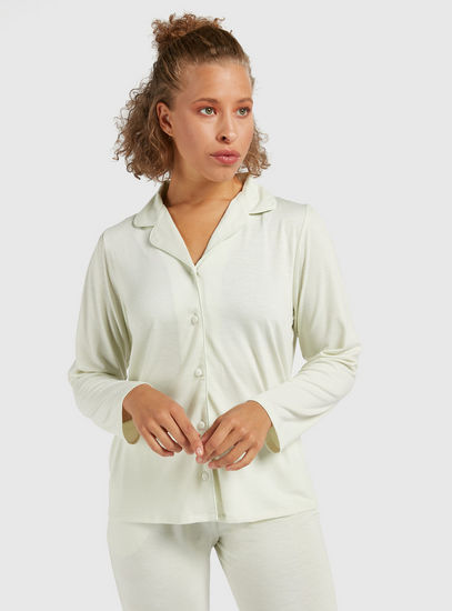 Solid Long Sleeve Shirt and Pyjama Set
